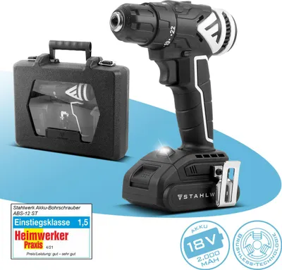 Produktbild von STAHLWERK Akkuschrauber mit 18 Volt – LED-Licht, Brushless-Technologie, 2-Gang-Getriebe, Akkubohrer im Set inkl. Akku, Aufladegerät & Transportkoffer