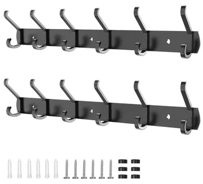 Produktbild von Wandgarderobe mit 6 Haken, 2 Stück, 54 cm, Metallhaken, Garderobe für Schlafzimmer, Badezimmer, Küche, Kleiderschrank, Wandgarderobe (schwarz)