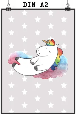 Produktbild von Mr. & Mrs. Panda Bild Einhorn Wolke 7 DIN A2 - Grau Pastell - Geschenk, kunstdruck poster, Unicorn, drucke, Menschen, Wandbild, Plakat, wanddeko, Einhörner, Lustig