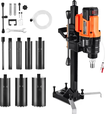 Produktbild von Diamant-Kernbohrmaschine - Nass/Trocken Kernbohrgerät - Bohrbereich 2–20 cm - 3000 W - 850 U/min - 1 1/4-7 UNC Gewinde - Bohrständer & 8 Bohrkronen - Für Beton/Ziegel/Stein