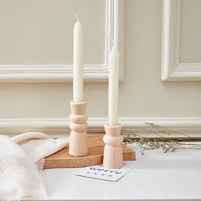 Immagine prodotto di Portacandele in Vetroceramica, set da 2, candelieri da tavolo moderni, beige