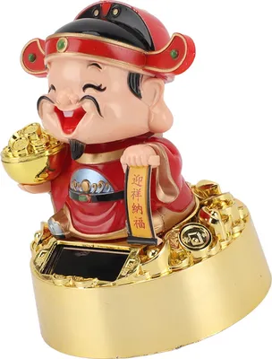 Image de Dieu de la richesse Figurine à alimentation solaire avec hochement de tête automatique Statue Cai Shen durable Décor pour la maison, la voiture et le bureau S