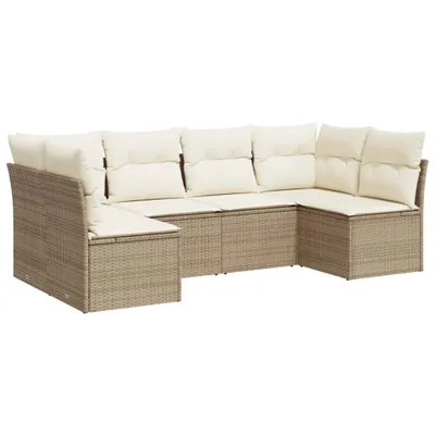 Produktbild von 6-teiliges Gartenmöbel-Set, modulares Loungesofa mit Stauraum, wetterfestes Poly Rattan Beige, abnehmbare Kissen Cremeweiß, UV-beständig