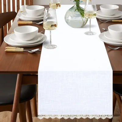 Produktbild von Tischläufer aus Baumwolle und Leinen mit Premium Spitze 33 x 274 cm