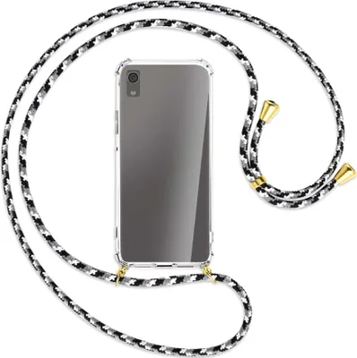 Produktbild von Handykette Backcover-Schutzhülle mit Band (Metall goldfarben) für Sony Xperia XA1 - schwarz/grau/weiß