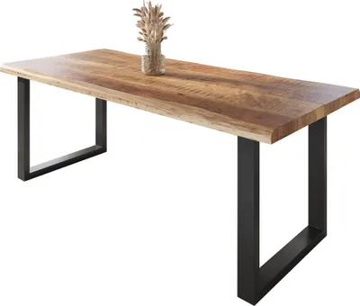 Produktbild von Esstisch Baumkante massiv Mango rough 220 x 100 U-Gestell schwarz ATLAS