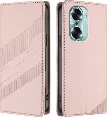 Produktbild von Hülle für Honor 60, Kunstleder Brieftaschen Handyhülle mit Kartenfach und Standfunktion Pink