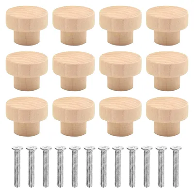 Produktbild von Holzmöbelknöpfe, 12 Stück, Schubladengriffe aus Holz, 35 x 26 mm, Holzknöpfe für Schränke, Schrankknöpfe für Sideboards, Möbelgriffe aus Holz