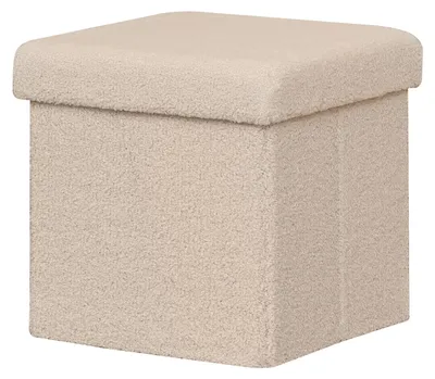 Zdjęcie produktu dla Składany taboret z pojemnikiem, wymiary 32 x 32 x 32 cm, kolor beżowy, idealny do salonu
