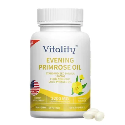 Image de Capsules d'huile d'onagre 1200 mg avec GLA – Anti-âge et éclaircissant – 60 capsules à enveloppe molle