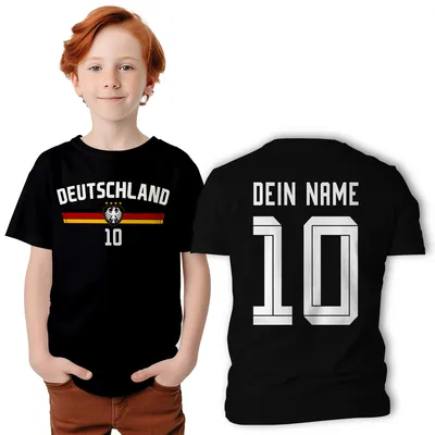 Produktbild von Deutschland Trikot T-Shirt für Fans – Fußball Shirt Herren Damen EM WM Geschenk - Größe: M : 7/8(122/128) - Schwarz