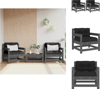 Produktbild von vidaXL Gartenstühle mit Kissen 2 Stk. Grau Massivholz Kiefer -  Gartensofaelemente