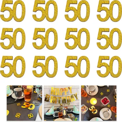 Produktbild von Oblique Unique Konfetti Zahl 50 aus Holz Deko für goldene Hochzeit Streudeko 50. Geburtstag Dekoration - gold