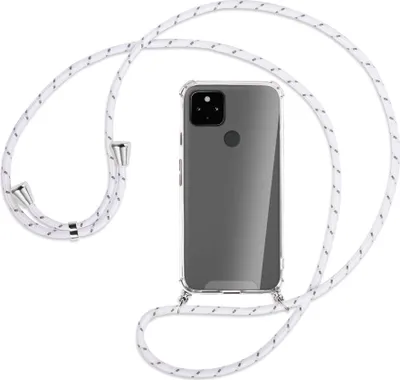 Produktbild von Handykette Backcover-Schutzhülle mit Band (Metall silberfarben) für Google Pixel 4a 5G - weiß/grau
