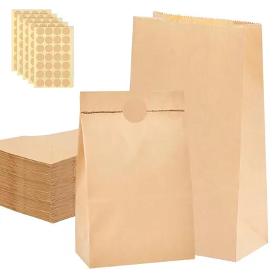 Obrázok produktu pre Papierové vrecká ako adventný kalendár, 100 kusov, hnedé, malé, 9x18x5,5 cm, z kraftpapieru, darčekové vrecká s nálepkami