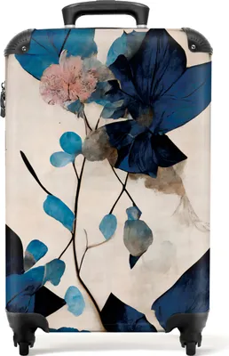 Produktbild von NoBoringSuitcases.com® Koffer Handgepäck Trolley Rollkoffer Kleine Reisekoffer mit 4 Rollen - Pflanzen - Blätter - Blau - Blumen - Cabin Size < 55x40x23 cm & 55x40x20 cm - Fotokoffer - Kabinenkoffer - BoardgepäckHandgepäck Koffer 55x35x20 cm, 36L,