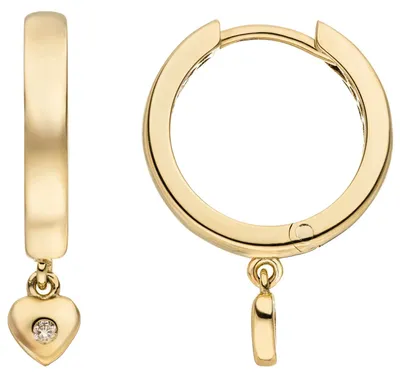 Produktbild von Ohrringe Creolen mit Herzen 333 Gold Gelbgold 2 Zirkonia 21,3x2,8mm glänzend