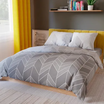Zdjęcie produktu dla Pościel, bawełniana pościel satynowa 200x220 Nitta szara, geometryczny wzór