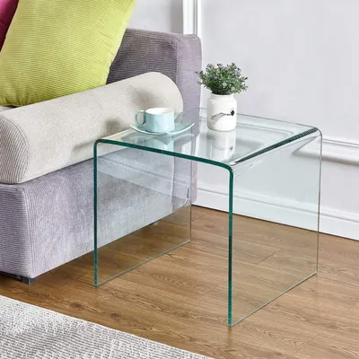 Image de Table d'appoint en forme de U, en verre trempé de 12 mm