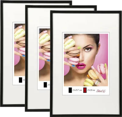 Produktbild von 2er 3er 5er Pack Photo Style Set Bilderrahmen Wanddeko Collage Poster Kunststoff Rahmen - Farbe: 3er Pack Schwarz | Format: 21x29,7 DIN A4