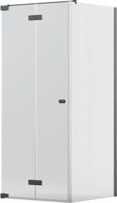 Produktbild von Jungborn Duschtür mit Seitenwand SETTE Drehfalttür links Seitenwand rechts 100 x 75 cm Profilfarbe schwarz Klarglas mit