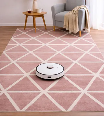 Produktbild von Teppich Kurzflor Pastellfarben Weiss Rauten Design Robust in versch. Farben, für Wohnzimmer, Schlafzimmer, küche