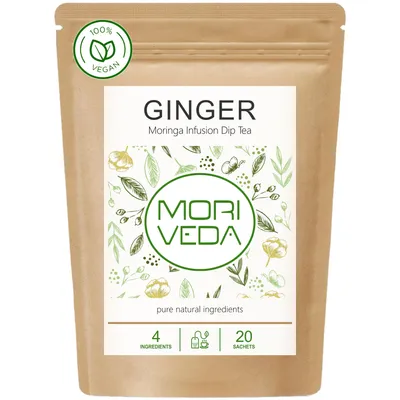Produktbild von MoriVeda® - Moringa Tee 100 % natürlich & vegan 20 Beutel Moringa Ingwer