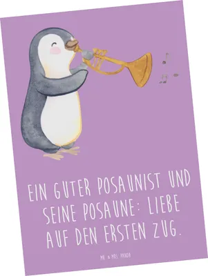 Produktbild von Mr. & Mrs. Panda Postkarte Posaune Liebe - Lavendeltraum - Geschenk, Instrument, Grußkarte, Orchester, Postkarten, Musizieren, Musiker, Fotokarte, Ansichtskarten, Musik