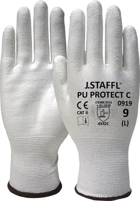 Produktbild von Staffl Schutzhandschuh PolyurethanProtect, Größe 8, weiß, Schnittschutz Level C, 12 Paar