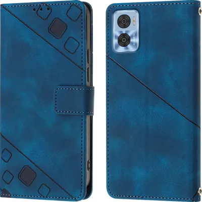 Produktbild von Hülle für Motorola Moto E22i 4G/E22 4G Prägung Flip Leder Brieftasche Schutzhülle mit Ständer Blau