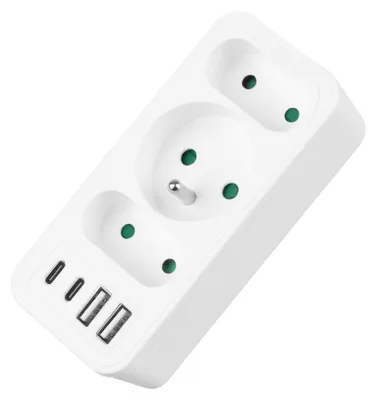 Zdjęcie produktu dla Gniazdko Prądowe X3 + 4Xusb Maclean Mce248 F/W, Rozgałęźnik Z 3 Gniazdami, 2Xusb A, 2Xusb C Pd 20W, 1X16A + 2X6A