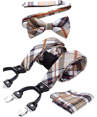 Produktbild von Hosenträger Set Herren 3,5 cm mit 6 Clips Y-Form Elastisch Längenverstellbar Beige Kariert 3er Set
