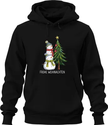 Zdjęcie produktu dla Wesołych Świąt Snowmen Christmas Tree Cute Kids Uni Bluza z kapturem, Czarny, 3XL