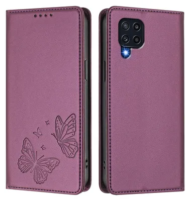 Image de Étui en cuir pour Samsung Galaxy M32 4G, motif papillon, étui portefeuille à rabat avec support, violet