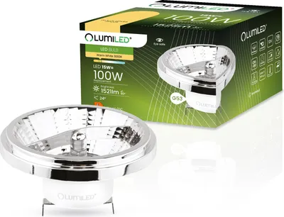 Obrázek produktu pro LUMILED LED žárovky AR111 G53 patice 12V 15W (ekvivalent 100 W) Teplá bílá 3000K 24° stříbrná 1521 lm žárovky