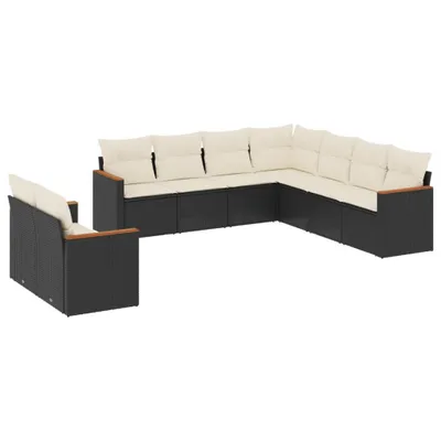 Produktbild von vidaXL 9-tlg. Garten-Sofagarnitur mit Kissen Schwarz Poly Rattan