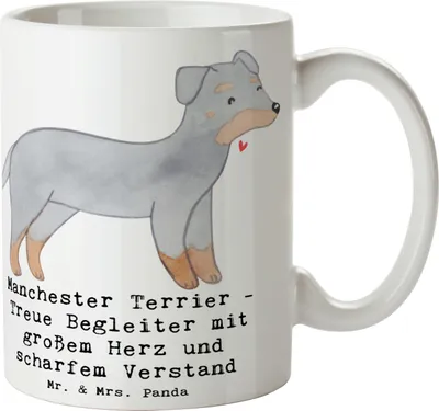 Produktbild von Mr. & Mrs. Panda Trinkbecher Manchester Terrier Begleiter - Weiß - Geschenk, Kaffeetasse, haferl, sozialer Hund, Hunderasse, lebhafter, Keramiktasse, Tasse, Familienhund