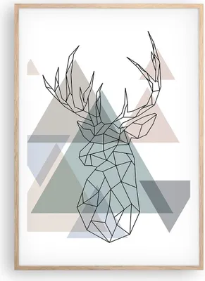 Produktbild von Gerahmtes Poster - Rahmen in heller Eiche - Hirsch Abstraktion - 70x100 cm - Wand Bild - Wanddeko - Wandbilder - Wandposter - Bilderrahmen - Bilder - Kunstdruck - Wandbild - P2NPA70x100-3909