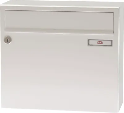 Produktbild von Renz Briefkasten mit Namensschild 370x330x145mm - robuster Aufhängebriefkasten Serie 17, Stahl weiß RAL 9016