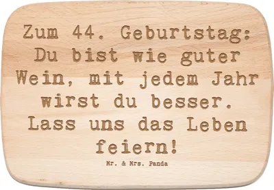 Produktbild von Mr. & Mrs. Panda Frühstücksbrett Spruch 44. Geburtstag - Transparent - Geschenk, Happy Birthday, Küchenbrett, jausenbrett, Feier, Holzbrett, personalisiert, Schneidebrett