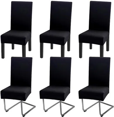 Immagine prodotto di Set di 6 copri sedie neri Unyqoos® per sedie pieghevoli – vestibilità universale (schienale 45–65 cm, seduta 38–45 cm), lavabili ed elasticizzati