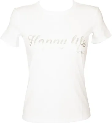 Produktbild von GUESS Damen-T-Shirt, kurzärmeliges T-Shirt mit Rundhalsausschnitt, Aufdruck und Logo aus reiner Baumwolle, Artikel Q4GI06KAK90, US XS - MEX/ES ECH - UK 4 - EUR 38 - IT XS -CAN TP, Cotone 100%