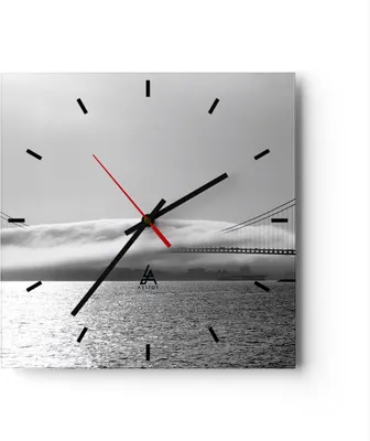 Produktbild von Wanduhr - Quadrat - Glasuhr - Usa goldenes tor brücke - 40x40cm - Schleichendes Uhrwerk - Lautlos - zum Aufhängen bereit - Dekoration Modern - Wanddekoration aus Glas - C3AC40x40-1470