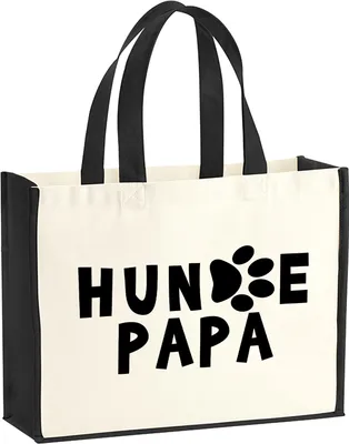 Produktbild von Huuraa Jutetasche Hundepapa Tapse 21 Liter Black Jute und Baumwolle Einkaufstasche Geschenkidee