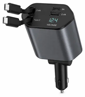 4-in-1 USB-C Autolader 12V/24V mit Spannungsanzeige