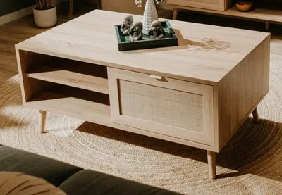 Produktbild von Couchtisch "Niran" Sonoma Eiche Bast - Nachbildung Beistelltisch skandinavisch 100 x 60 cm