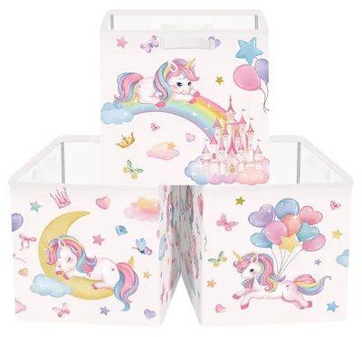 Produktbild von Omgoods – Set aus 3 Aufbewahrungsboxen mit Einhorn-Motiv für Kinder