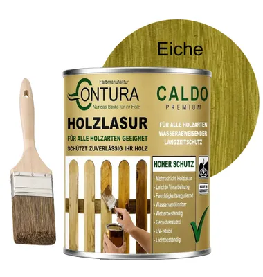 Produktbild von 2,5Liter - Holzlasur Dickschichtlasur Set + Pinsel 2in1 Dauerschutzlasur Holzschutz Lasur - 06 Eiche