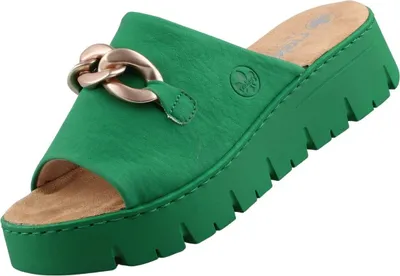 Produktbild von Rieker Damen Pantolette Kette Plateau Keilabsatz V1088, Größe:42 EU, Farbe:Grün