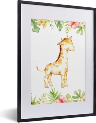 Produktbild von MuchoWow® MuchoWow® Gerahmtes Poster Giraffe - Dschungel - Aquarell 30x40 cm - Poster mit zchwarzem Bilderrahmen - Wandposter Schlafzimmer